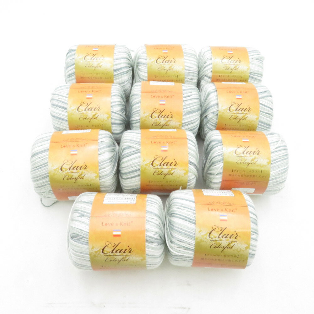 毛糸 クレール・カラフル 11玉セット 青緑色 1玉25g 約78m ポリエステル100% 春夏毛糸【中古】