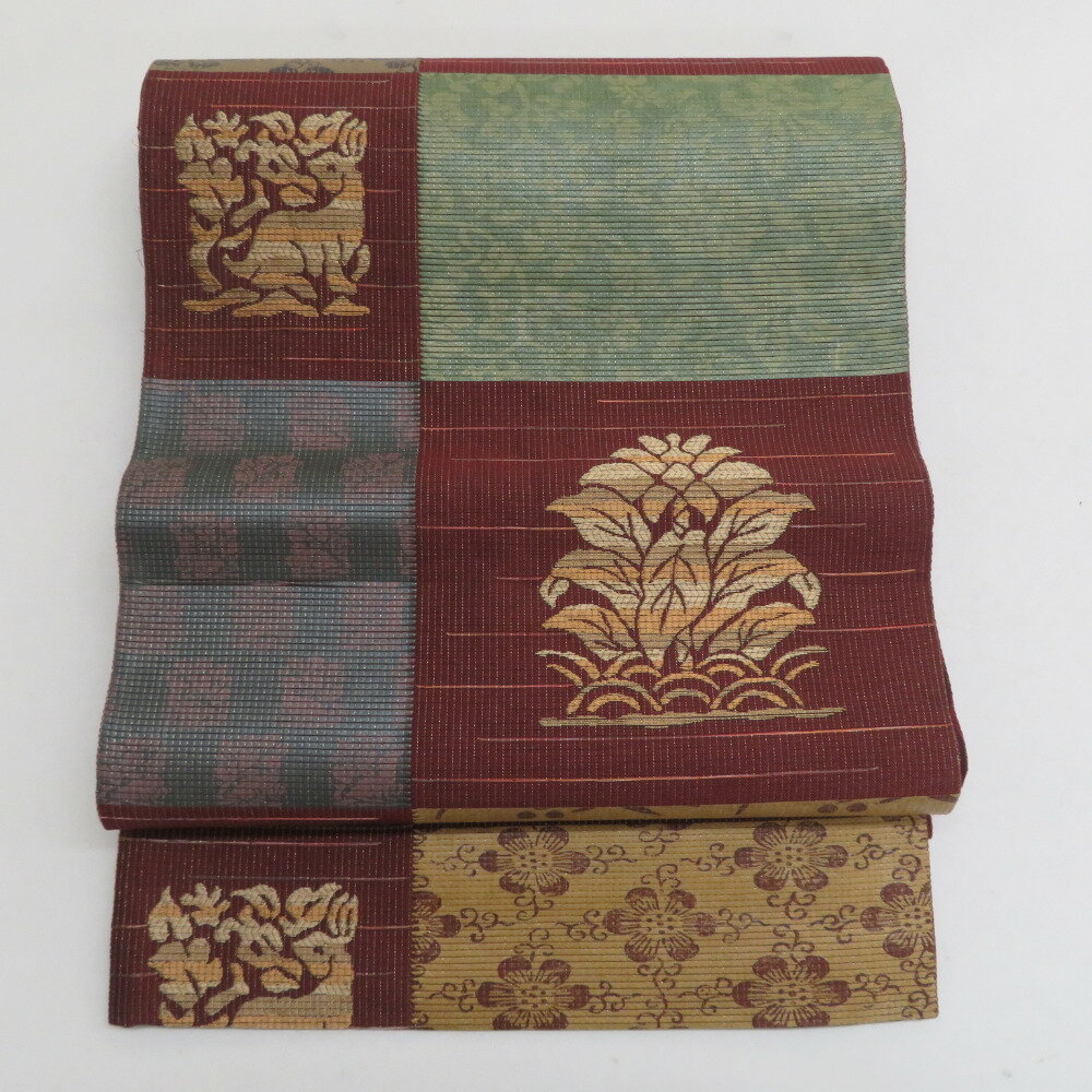 商品コードki7963AB アイテム袋帯 対象レディース カラー エンジ色 x 多色 品質表示正絹 サイズ 幅：31cm全長：460cm 保証期間初期不良（到着から1週間）のみ 商品状態 状態ランク 5：目立った傷や汚れなし 全体 状態は良...