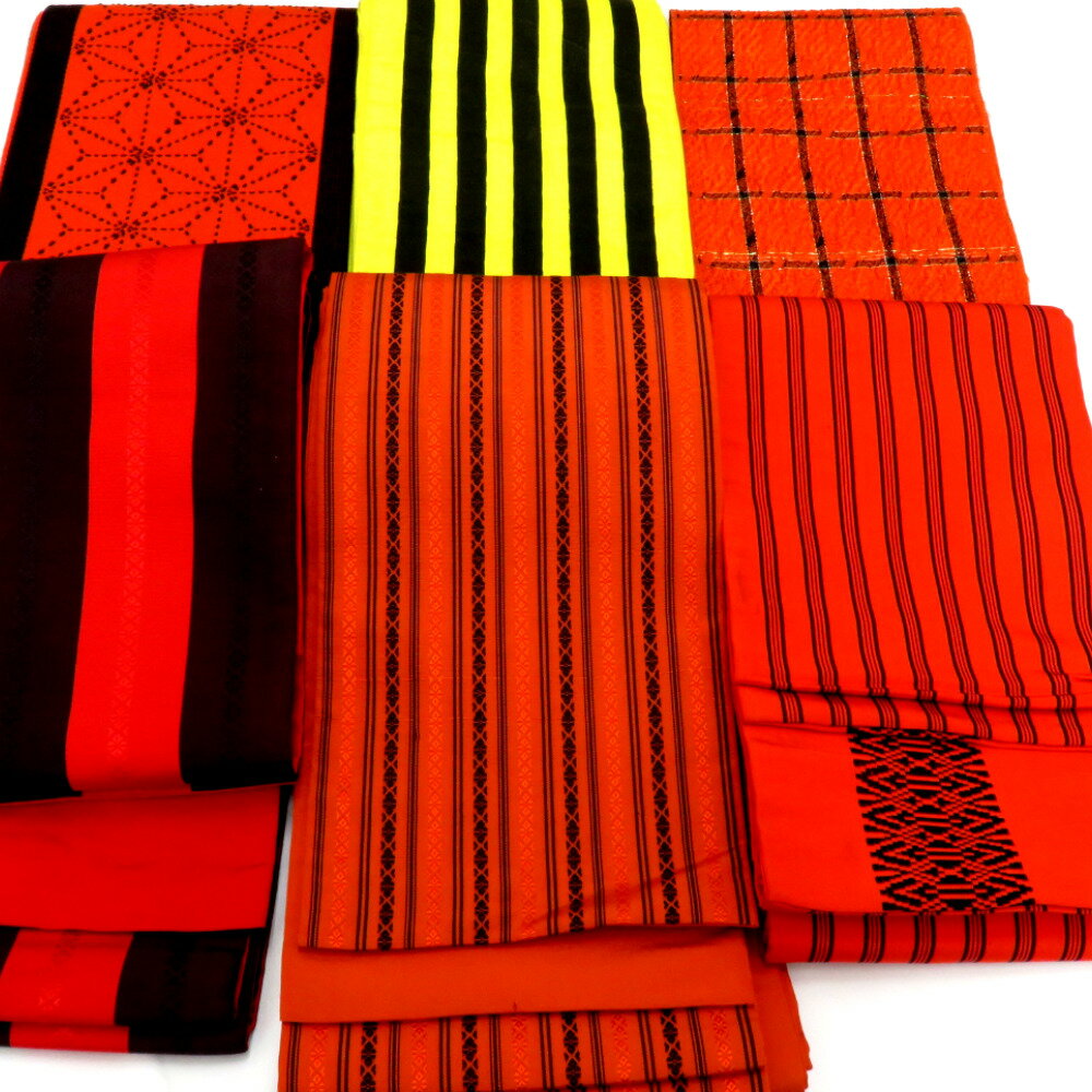 浴衣帯 おまとめ 6本セット 縞 格子 献上 麻の葉 綿 正絹 リバーシブル 単帯 袴下帯 半巾帯 細帯 小袋帯【中古】