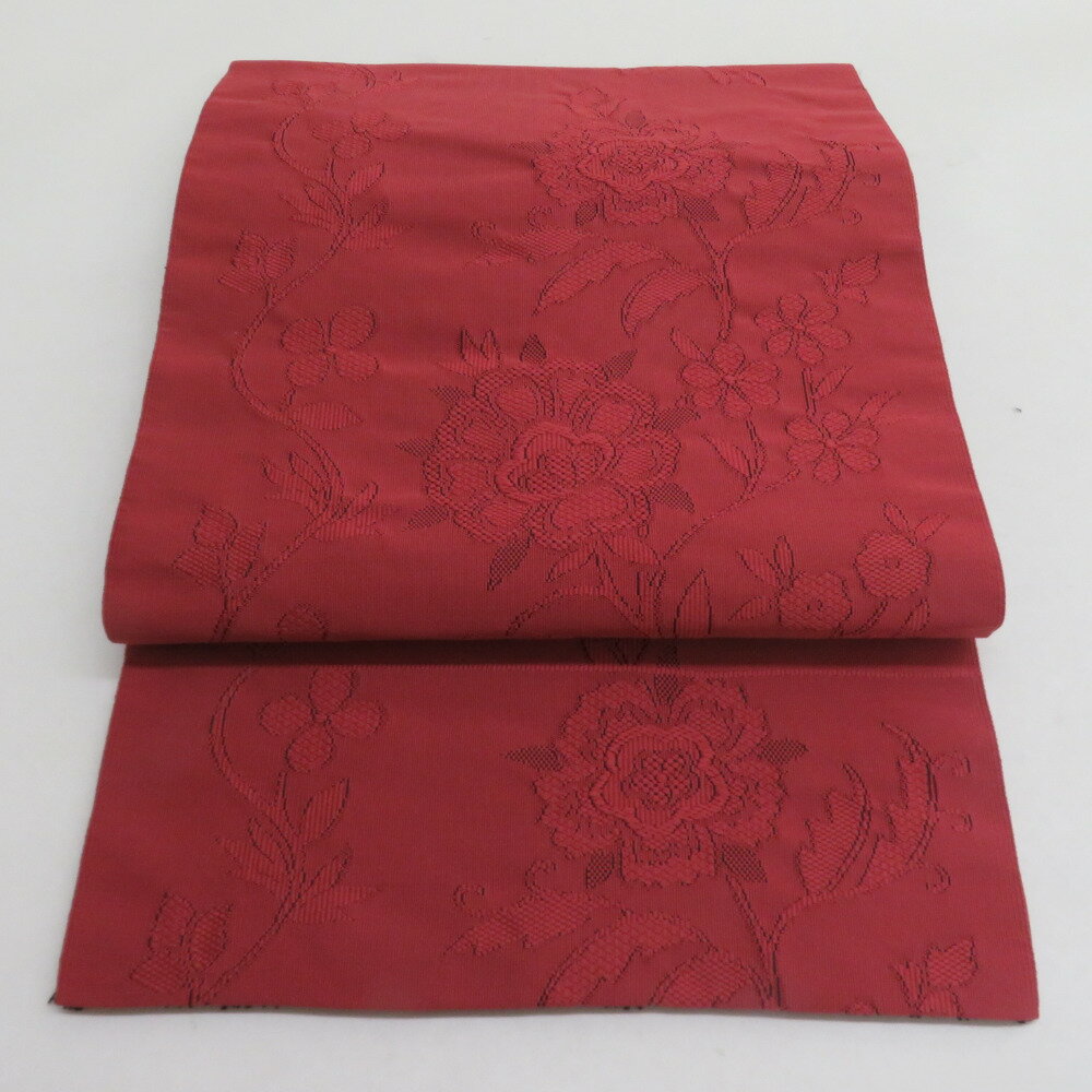 Rakuten - 名古屋帯 綴れ 花唐草 正絹 赤紫色 全通柄 八寸帯 着物帯 長さ368cm【中古】