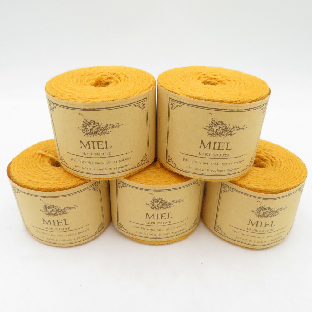 毛糸 毛糸ピエロ MIEL ミエル 5玉セット 17番色 パパイヤ 1玉110g ジュート糸 黄麻 合太 春夏毛糸 未使用品【中古】