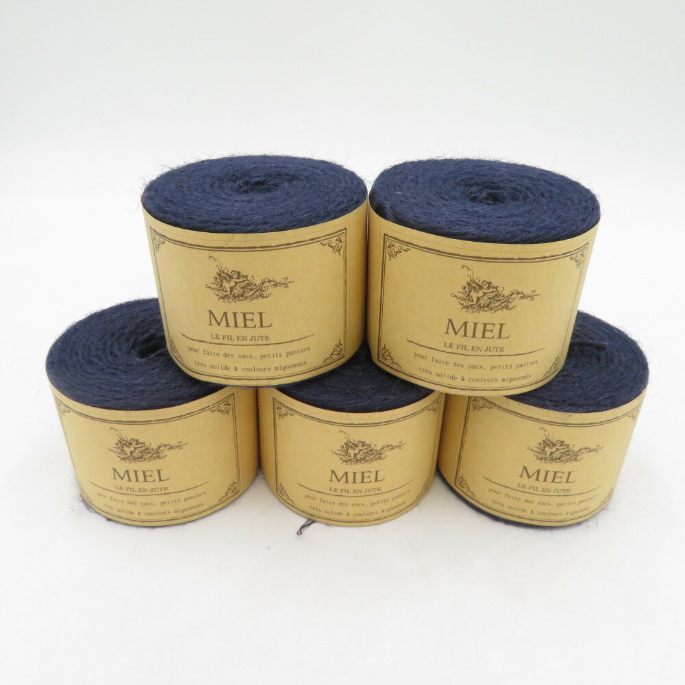 毛糸 毛糸ピエロ MIEL ミエル 5玉セット 13番色 インクブルー 1玉110g ジュート糸 黄麻 合太 春夏毛糸 未使用品【中古】