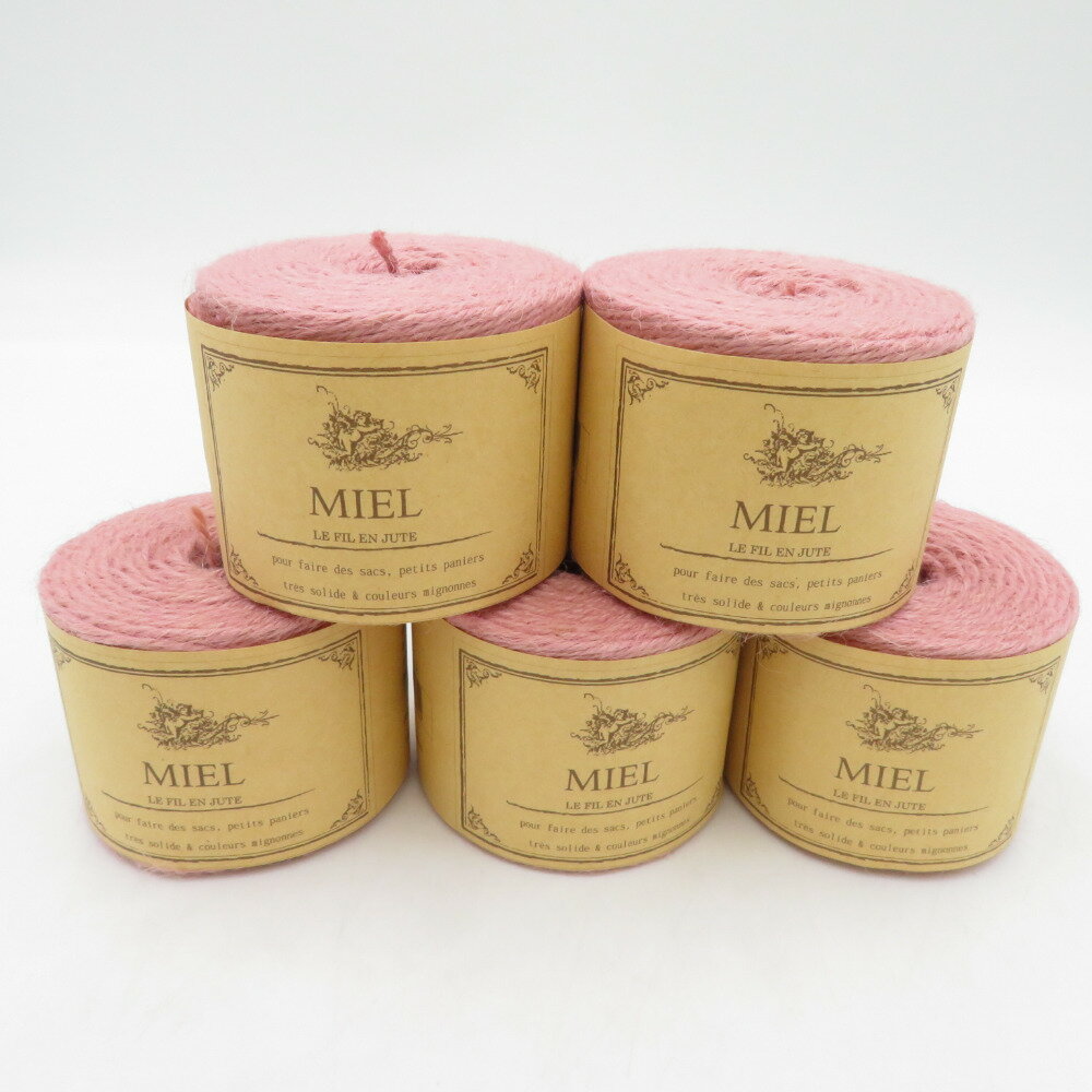毛糸 毛糸ピエロ MIEL ミエル 5玉セット 2番色 ピンク 1玉110g ジュート糸 黄麻 合太 春夏毛糸 未使用品【中古】