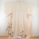 色留袖 金駒刺繍 菊文様 ベージュ色 袷 広衿 正絹 三つ紋 木瓜紋 仕立て上がり着物 身丈157cm【中古】
