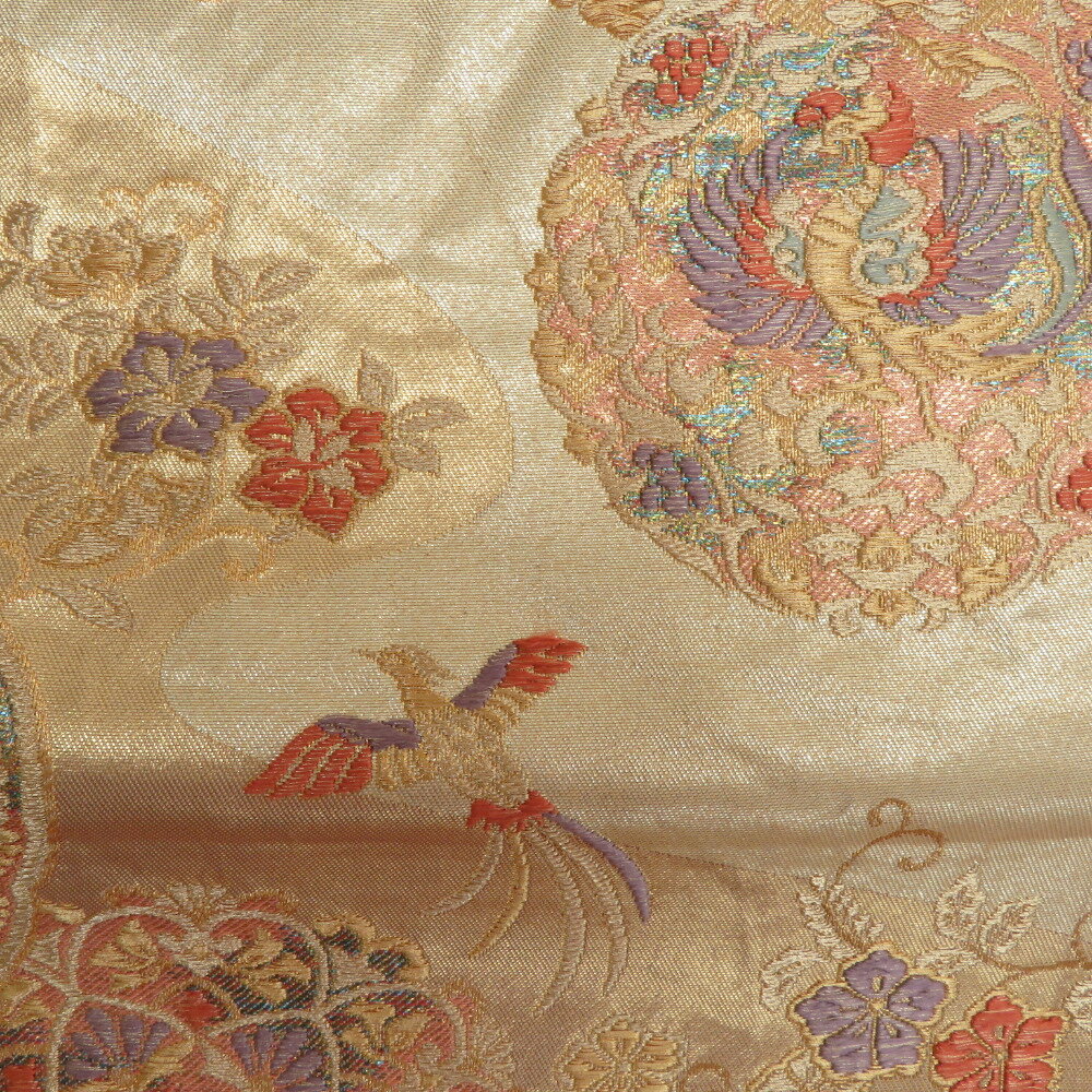 袋帯 正絹 丸文に鳳凰紋様 金糸 ゴールド系 六通柄 フォーマル 礼装 長さ440cm【中古】 3