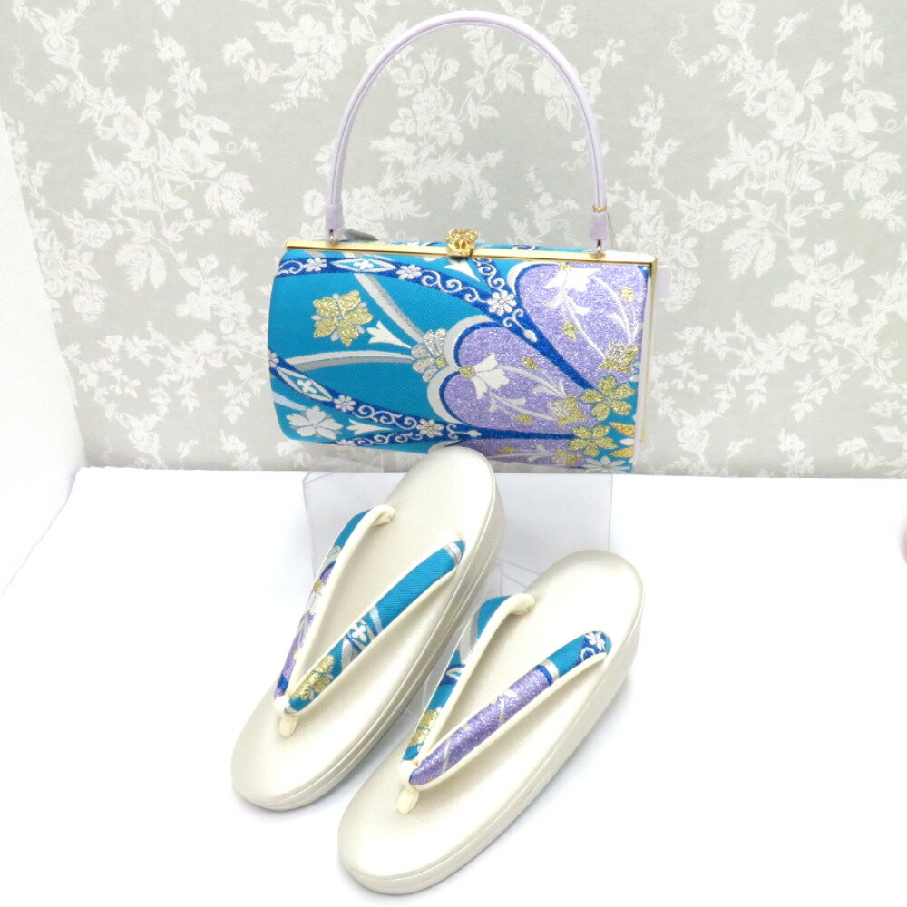 草履・バッグセット 白梅謹製 振袖用 草履 バッグ Mサイズ 適応サイズ23.0~24.0cm前後 水色 青ラメ 紫ラメ 金 華紋 フォーマル 成人式 卒業式 新品