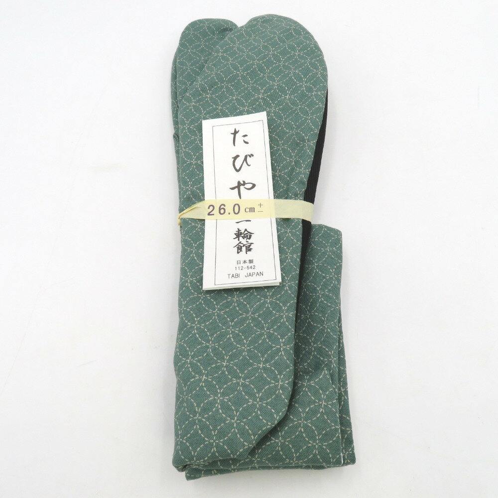 男性用 柄足袋 26.0cm 緑色 七宝柄 底面黒色 日本製 たびや 一輪館 綿100% 4枚こはぜ メンズ 足袋 カジュアル 新品