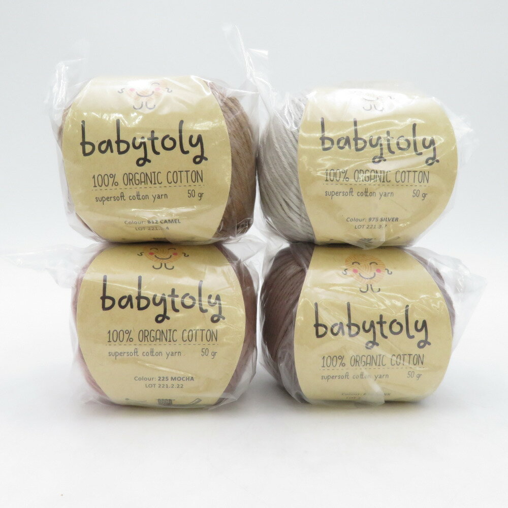 商品コードec14099 アイテム毛糸 カラー MOCHA、SILVER、MINK、CAMEL 生産国トルコ製 品質表示オーガニックコットン100% サイズ 毛糸の太さ合細 保証期間初期不良（到着から1週間）のみ 商品状態 状態ランク S：未着用品・未使用品 全体 こちらの商品は未開封・未使用品です。 ※保管状態により外装にスレ等が見られる場合がございます。 ※見本画像と現物の色が多少異なる場合がございます。 商品説明 伝統的な手編み・縫製技術があるトルコ・アナトリア地方の babytoly(ベビートリィ)のオーガニックコットン Supersoft Cotton yarn Corn(コーン)です。 やわらかさのある糸で、手編みのベビー服や子供服、あみぐるみ、人形やおもちゃを作るのに最適です。 太さ:合細～中細 重さ:約50g (毛糸の長さ:約105m) 【棒針】 3.5-4mm 4-6US (日本 4～7号) ゲージ:21目24段 【かぎ針】 2.5-3.5mm (日本 3/0～6/0号) 染色はGOTS認証を取得したオーガニックコットン