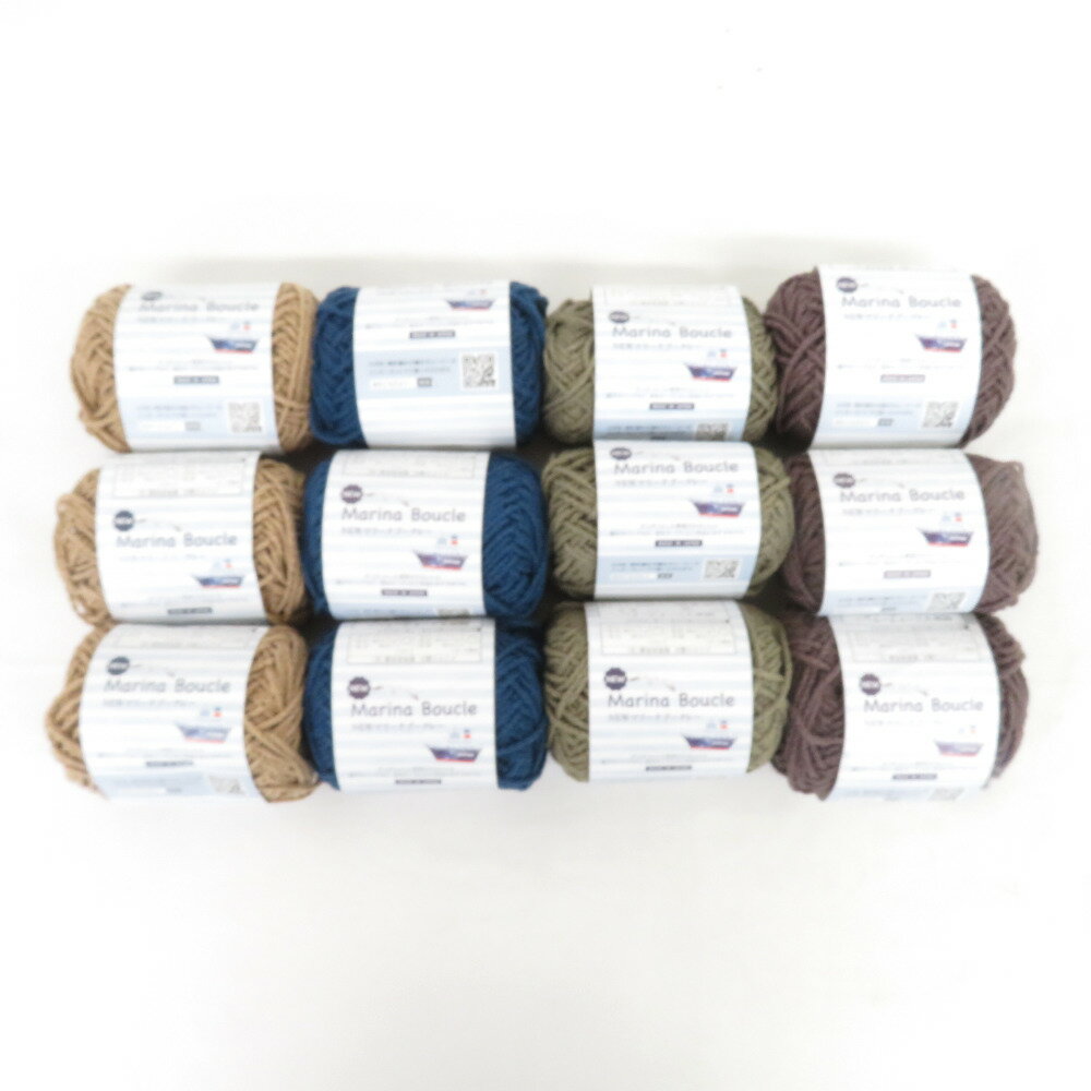 Seria (セリア) 毛糸 NEWマリーナブークレー アソート12玉セット 1玉約25g（約31m） 綿100% ごしょう産業 コットン 日本製 春夏毛糸【中古】