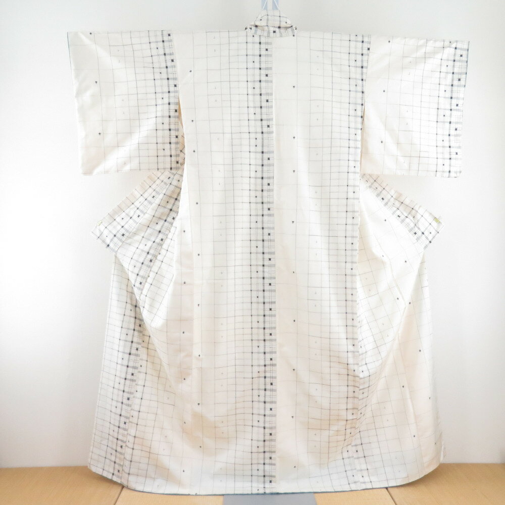平和屋着物＊夏物 小紋 絽 千鳥 縞 銀通し地 正絹 逸品 CABB2329ze