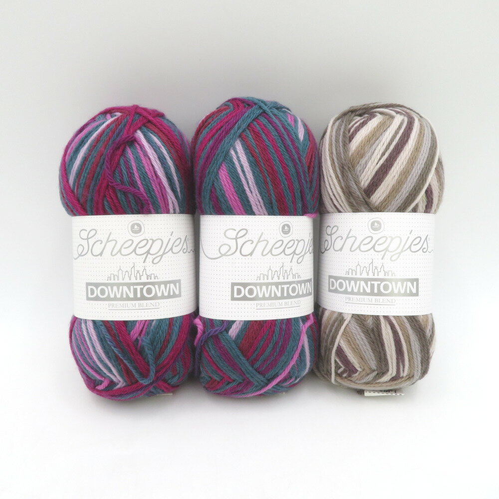 毛糸 Scheepjes シェイプイェス DOWNTOWN 3玉セット 408番色 416番色 50g玉 200m マルチカラー ソックヤーン 未使用品【中古】