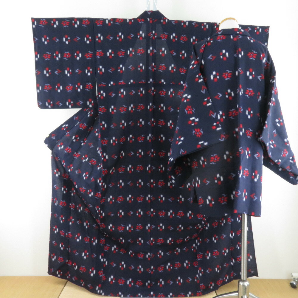 ウール着物 アンサンブル 羽織セット 花かすり柄 単衣 紫色 バチ衿 カジュアルきもの 仕立て上がり 身..