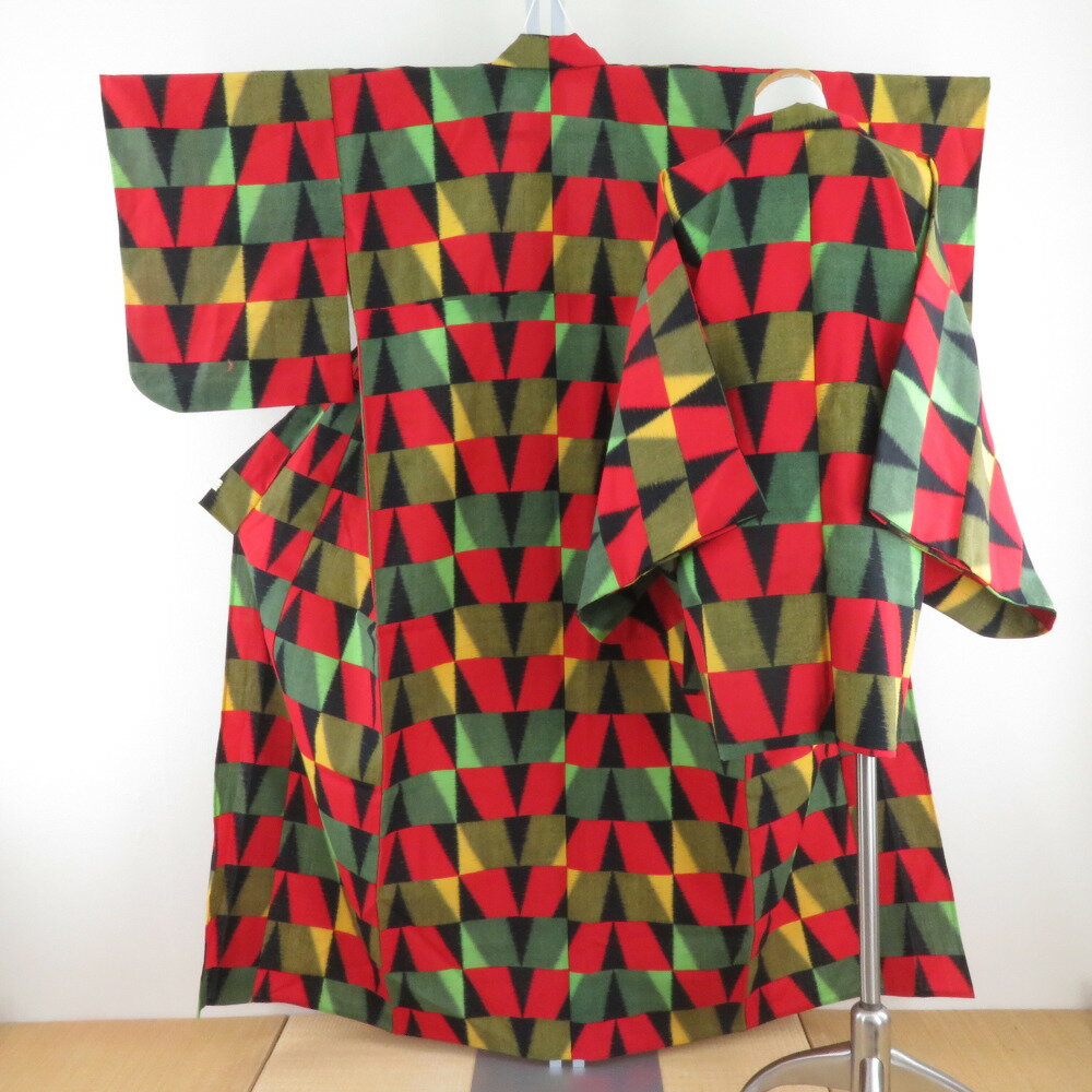 ウール着物 アンサンブル 羽織セット 市松柄 単衣 黒色 多色 バチ衿 カジュアルきもの 仕立て上がり 身..