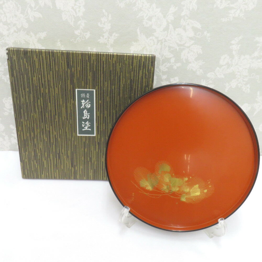 骨董・民芸品 輪島塗 吉次 丸盆 平盆 お盆 漆器 沈金 能登輪島 漆芸 天然木 箱有【中古】