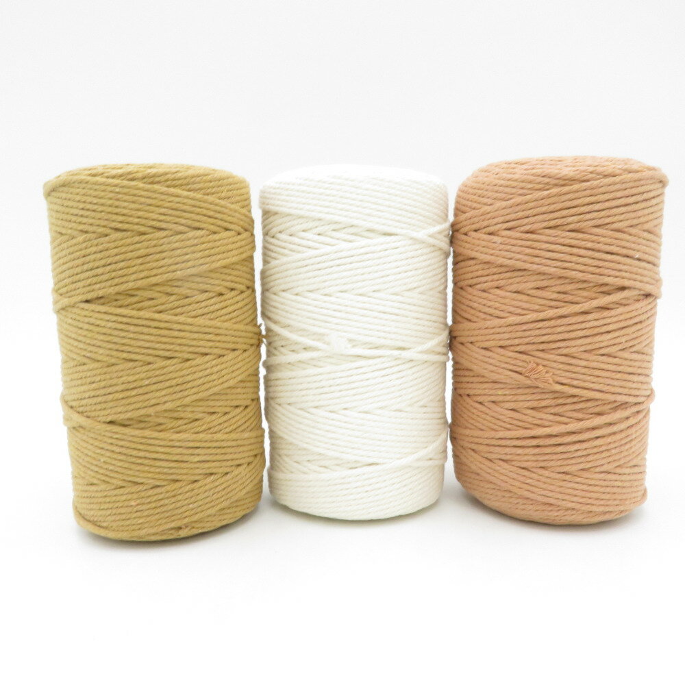 毛糸 CRAFT LIFE クラフトライフ マクラメ ロープ 3玉セット アイボリー ミルクティー メープルブラウン 3mm厚 1玉500g 約200m 雑貨向き 未使用品【中古】