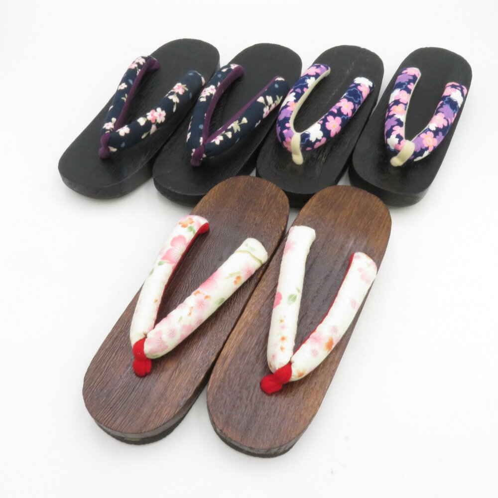 下駄 浴衣用 桐下駄 3足セット 23.0cm～24.5cm 桜柄鼻緒 レディース カジュアル 女性用履物 夏用【中古】