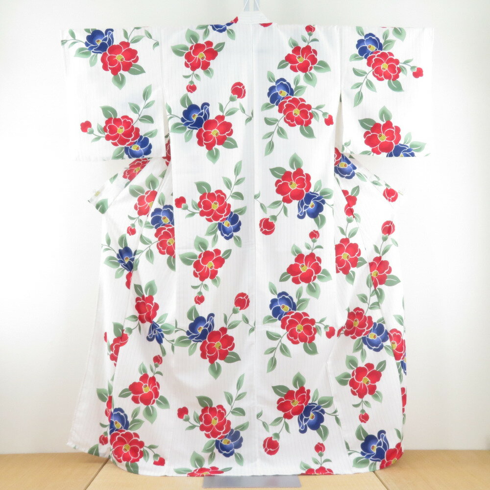 浴衣 ポリエステル100％ 椿柄 夏用 白色 レディースゆかた 夏祭り 花火大会 身丈163cm【中古】