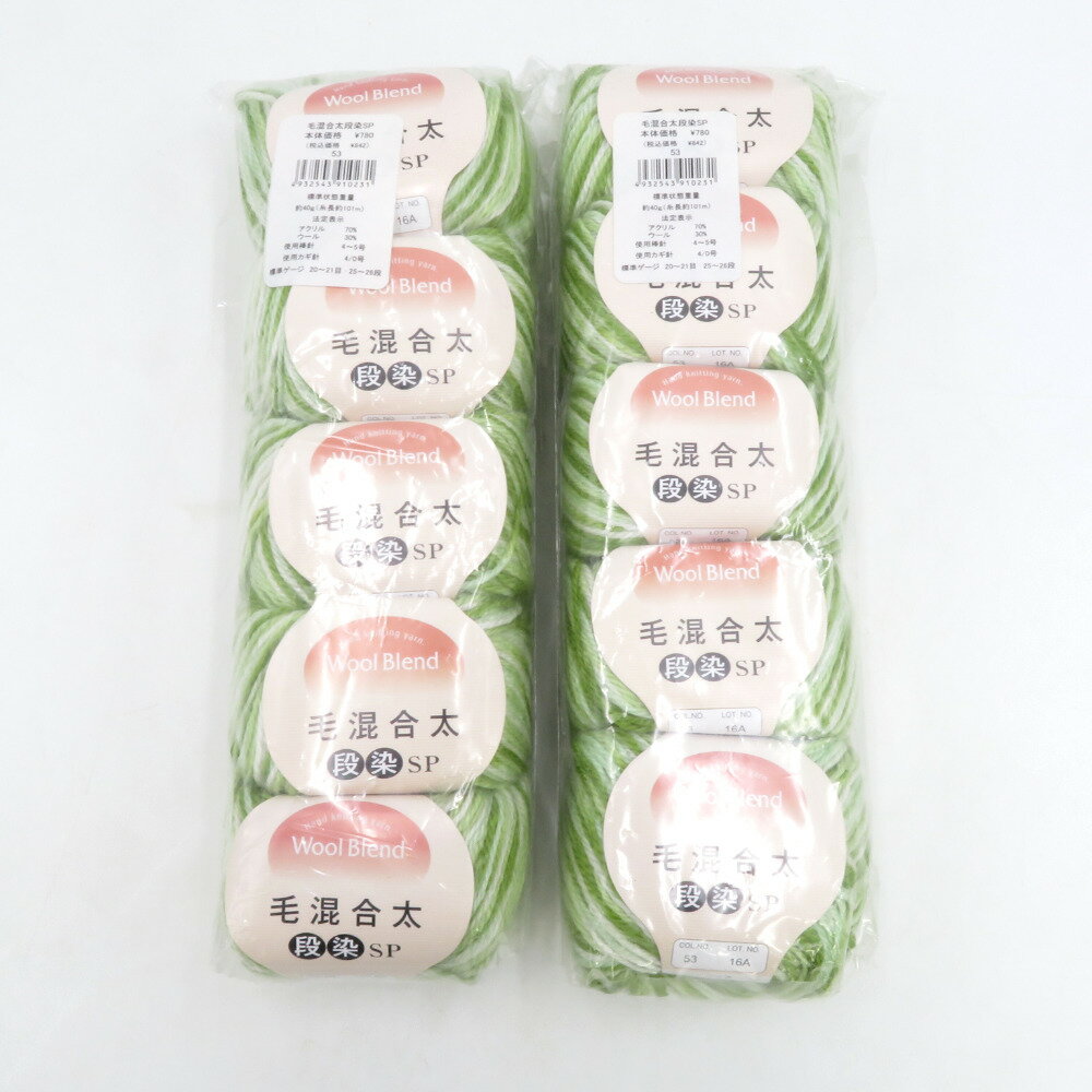 毛糸 ハンズ・プロダクツ ウールブレンド毛混合太段染SP 10玉セット 1玉40g 101m グリーン系 未使用品【中古】