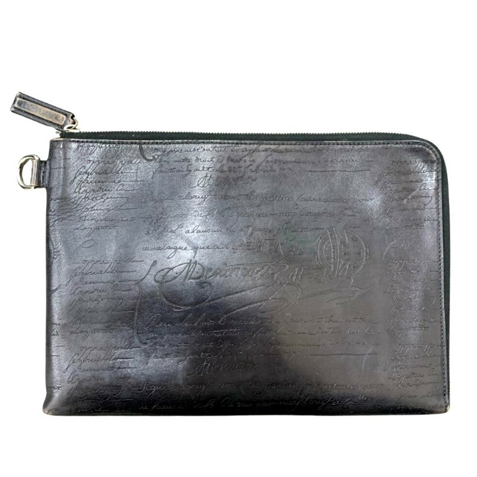 Berluti (ベルルッティ) クラッチバッグ スクリットレザー クラッチ シンプル ブラック レザー コンパクト メンズ【中古】