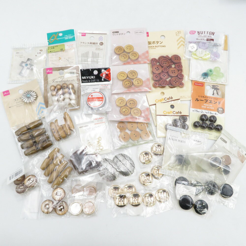 DAISO (ダイソー) 裁縫道具 【まとめ売り】 36点セット ウッドボタン アレンジパーツ アンティークボタ..