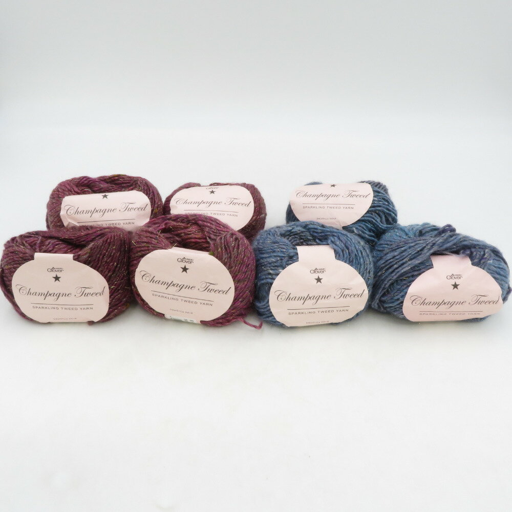 Clover (クロバー) 毛糸 シャンパーニュ ツイード 7玉セット ブルー パープル 30g巻 約100m グラデーション スパーキングヤーン イタリア製 秋冬【中古】