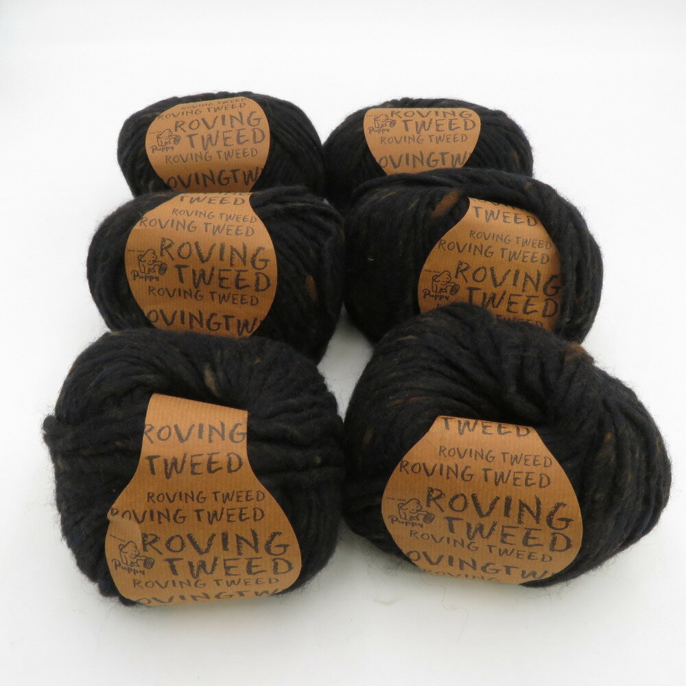 PUPPY (パピー) 毛糸 ROVING TWEED ロービングツイード 6玉セット ブラック系 COL.108 極太 ウール100% 秋冬 未使用品【中古】