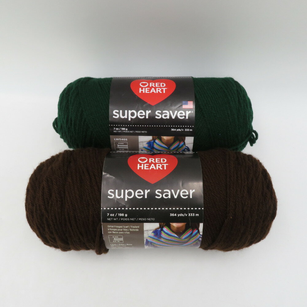 毛糸 RED HEART レッドハート super saver 2玉セット ハンターグリーン コーヒー Oeko-Tex認証 198g玉 並太 未使用品【中古】