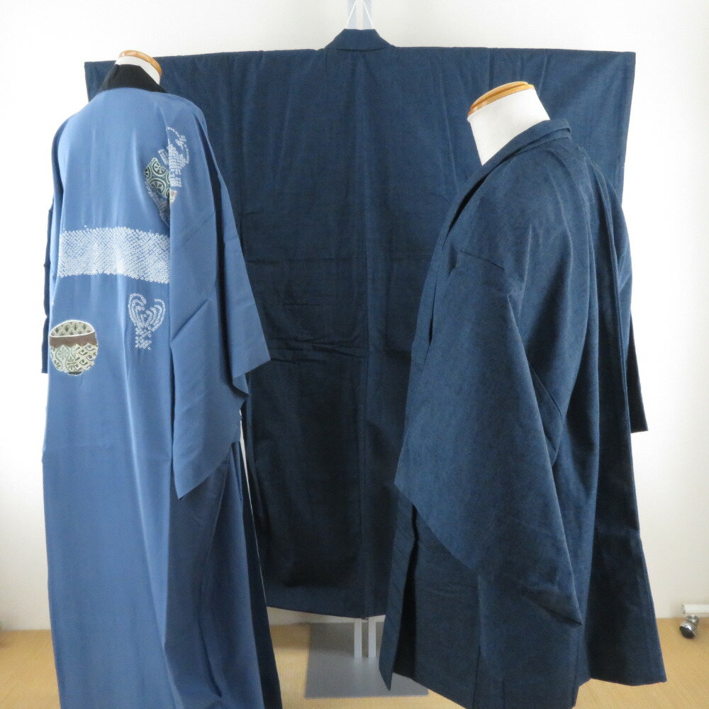 商品コードki8679AB アイテム男着物 対象メンズ カラー 紺色 品質表示正絹 サイズ 身丈(肩から)：143cm裄丈：65cm袖丈：48cm前幅：26cm後幅：30cm 保証期間初期不良（到着から1週間）のみ 商品状態 状態ランク 5...