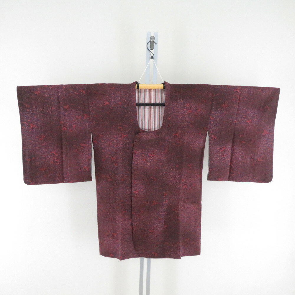 Coat - 道行 茶色x小豆色x赤色 唐草花模様 ぼかし 渋い系 正絹 染め模様 着物コート 和装用 ちりよけ 身丈84cm【中古】