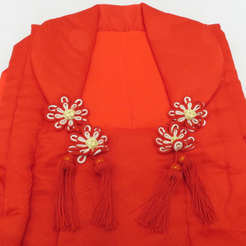 子供着物 被布 子供用 三才用 赤色 菊地模様 無地調 七五三 女児 祝着 ひな祭り 七五三 三歳 被布単品 身丈49cm【中古】