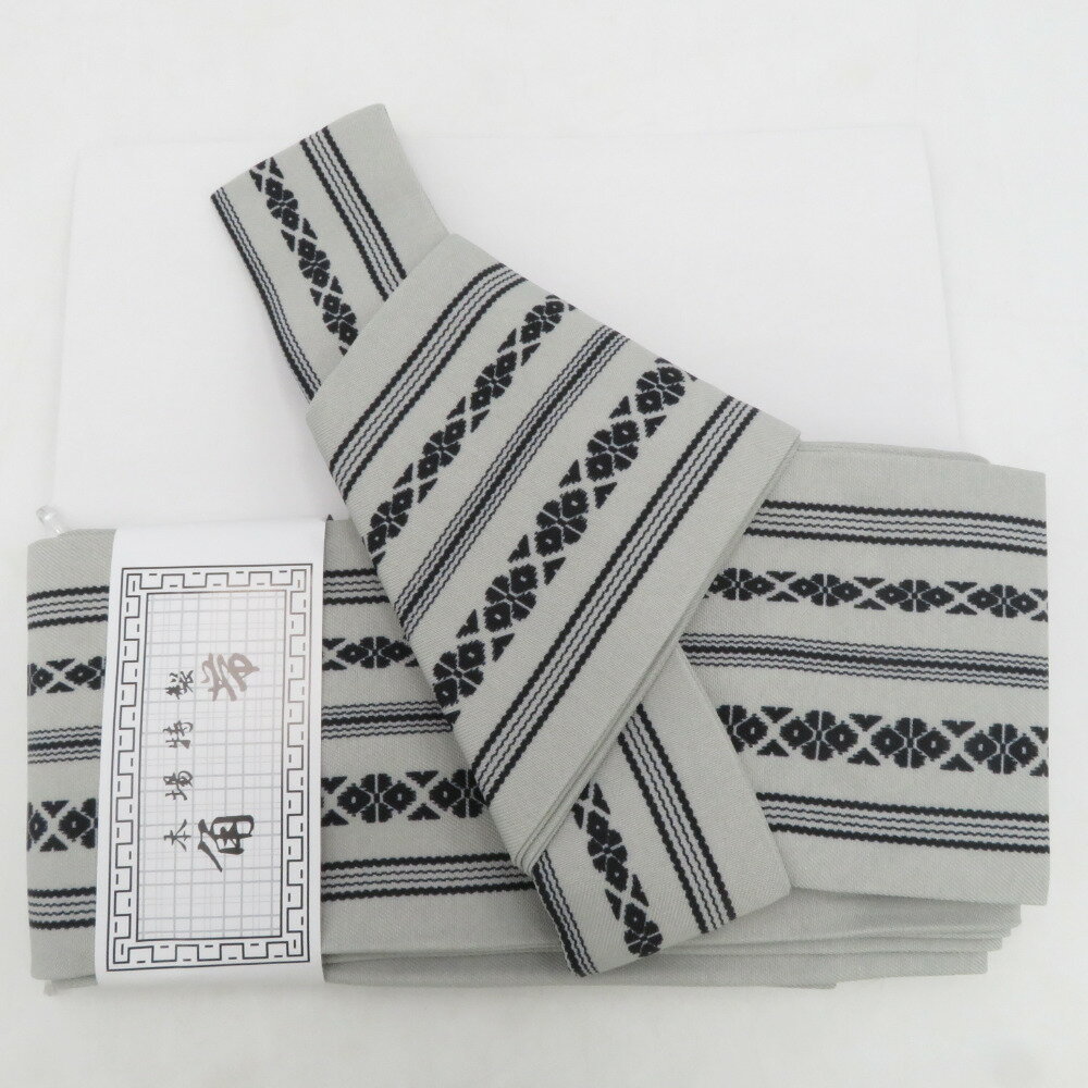 角帯 ワンタッチ角帯 ポリ100％ プリント柄 献上柄 灰色x黒色 紳士 男性用 定番 浴衣帯 メンズ かんたん着付け 着物 和装 新品