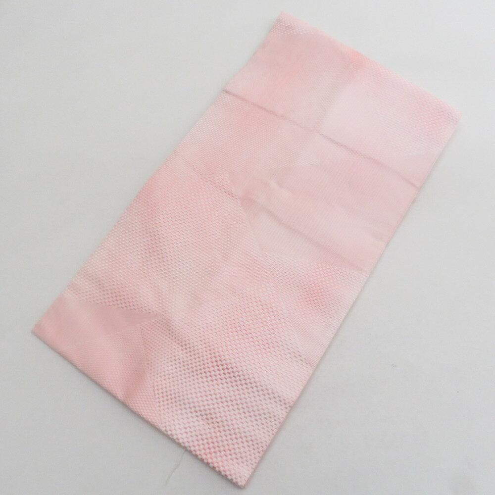 Nagoya Sash - 名古屋帯 正絹 八寸帯 白色x薄ピンク色 市松に裂取調 全通柄 カジュアル 仕立て上がり 着物帯【中古】