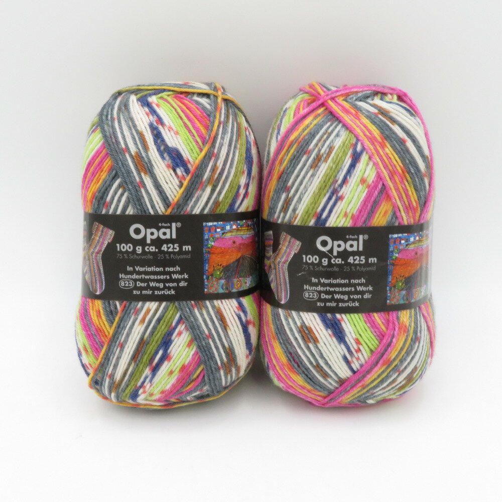 毛糸 Opal オパール フンデルトヴァッサー 2107番色 2玉 100g玉巻 ソックヤーン 未使用品【中古】