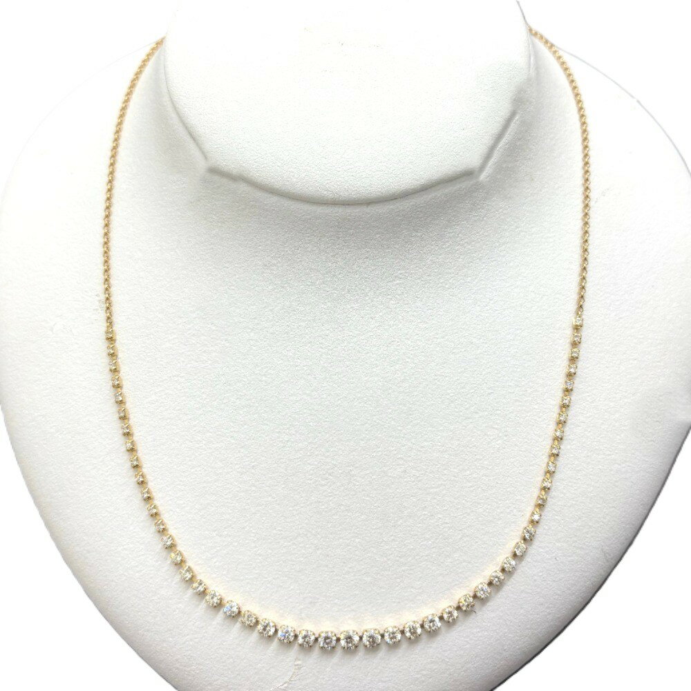 ネックレス K18YG＆ダイヤモンド 49石 最長44cm テスター済 アジャスター付き ゴールド K18刻印有 シンプル 細め レディース 【中古】