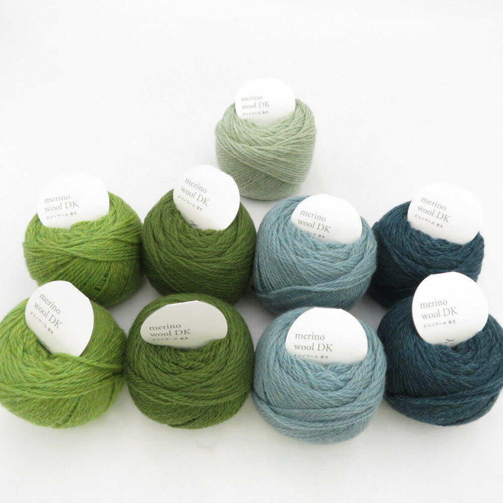 毛糸 okadaya オカダヤ Daily メリノウールDK 並太 9玉セット 青色系 緑色系 1玉40g 約88m ウール100％ 日本製 秋冬 未使用品【中古】