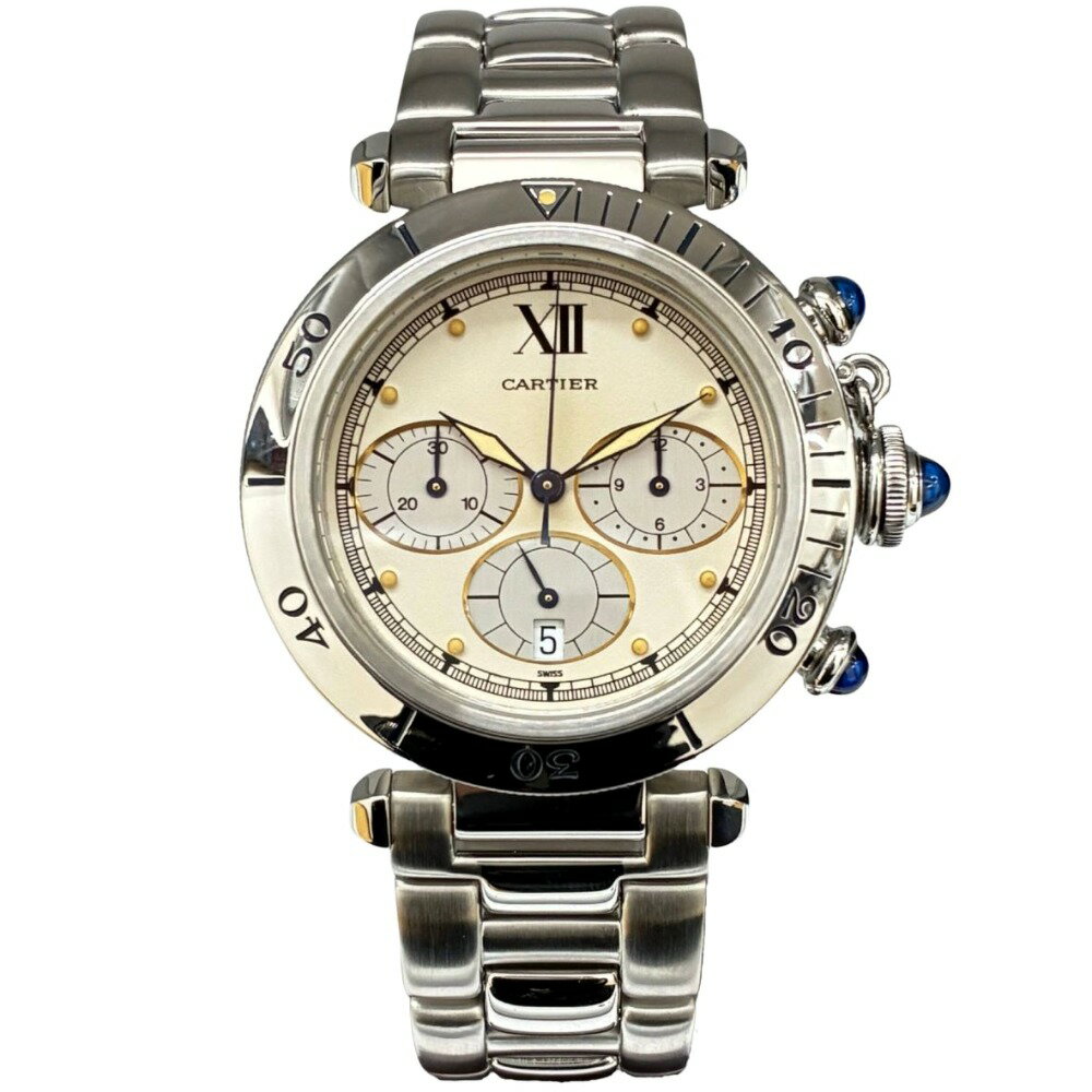 カルティエ パシャ 38mm W31004H3 クロノグラフ メカクォーツ ステンレス クオーツ ユニセックス CARTIER 腕時計 【中古】(2.0)
