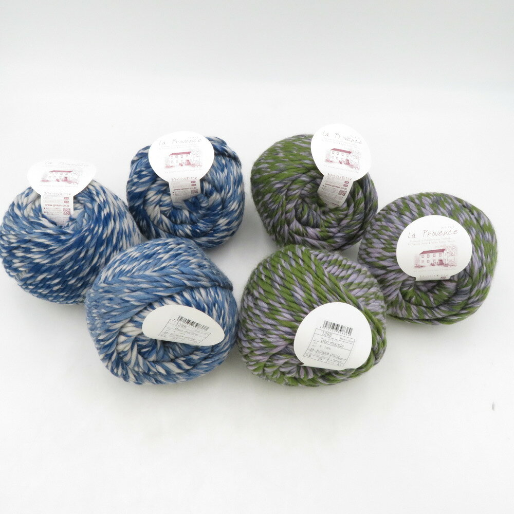 毛糸 毛糸ピエロ プロバンスシリーズ Boo marble ブーマーブル 6玉セット 6番色 7番色 1玉100g 約87m ウール100% 超極太 日本製 秋冬 未使用品【中古】