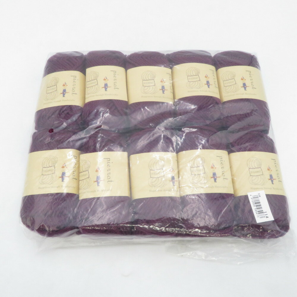 毛糸 毛糸ピエロ 純毛極太2 10玉セット 114番色 パープル 1玉40g 約52m ウール100% 日本製 秋冬 未使用品【中古】