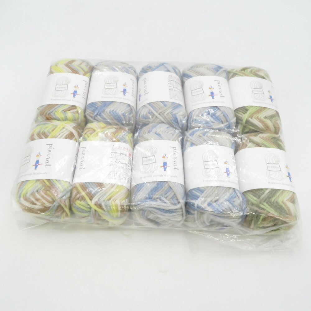 毛糸 毛糸ピエロ ソフトメリノ段染め 10玉セット 3番色 5番色 6番色 1玉30g 約64m ウール100% 編み物 並太 日本製 秋冬 未使用品【中古】