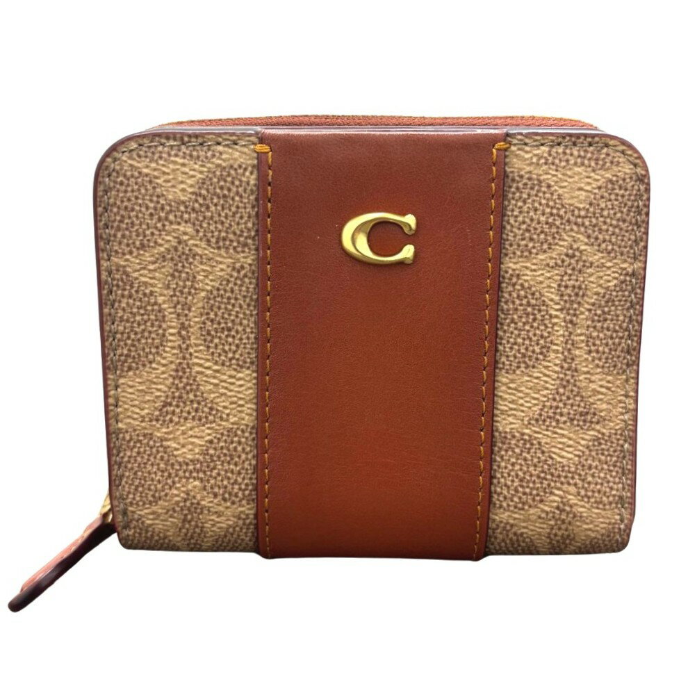 コーチ 財布 ブラウン 小銭入れ付 CD716 B4NQ4 PVC レザー コンパクト キャンバス ビルフォールド ウォレット レディース COACH【中古】