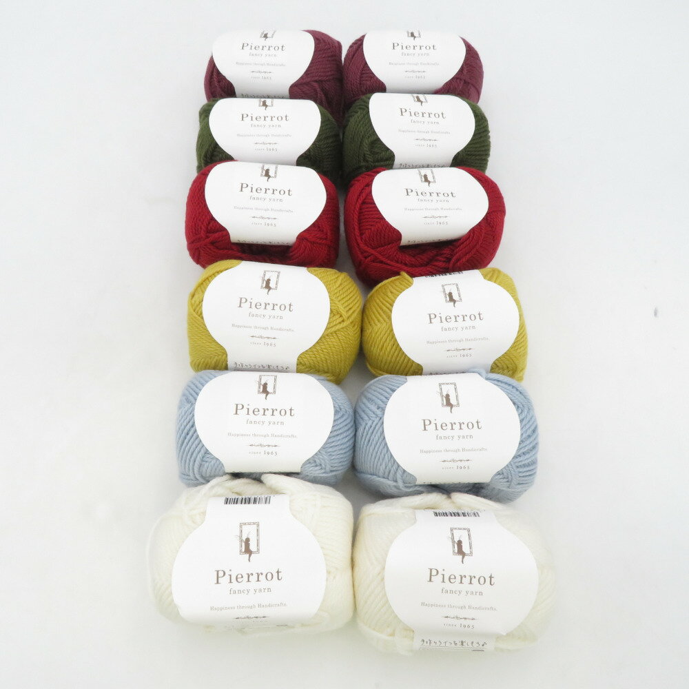 毛糸 毛糸ピエロ ファインメリノ 12玉セット アソート 1玉30g 約87m メリノウール100% 合太 編み物 日本製 秋冬 未使用品【中古】