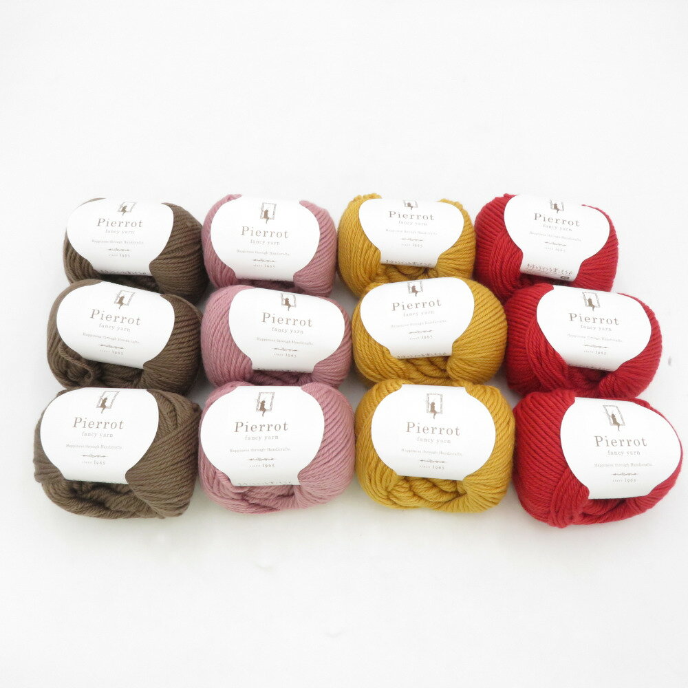 毛糸 毛糸ピエロ ファインメリノ並太 12玉セット アソート 1玉40g 約76m メリノウール100% 編み物 日本製 秋冬 未使用品【中古】