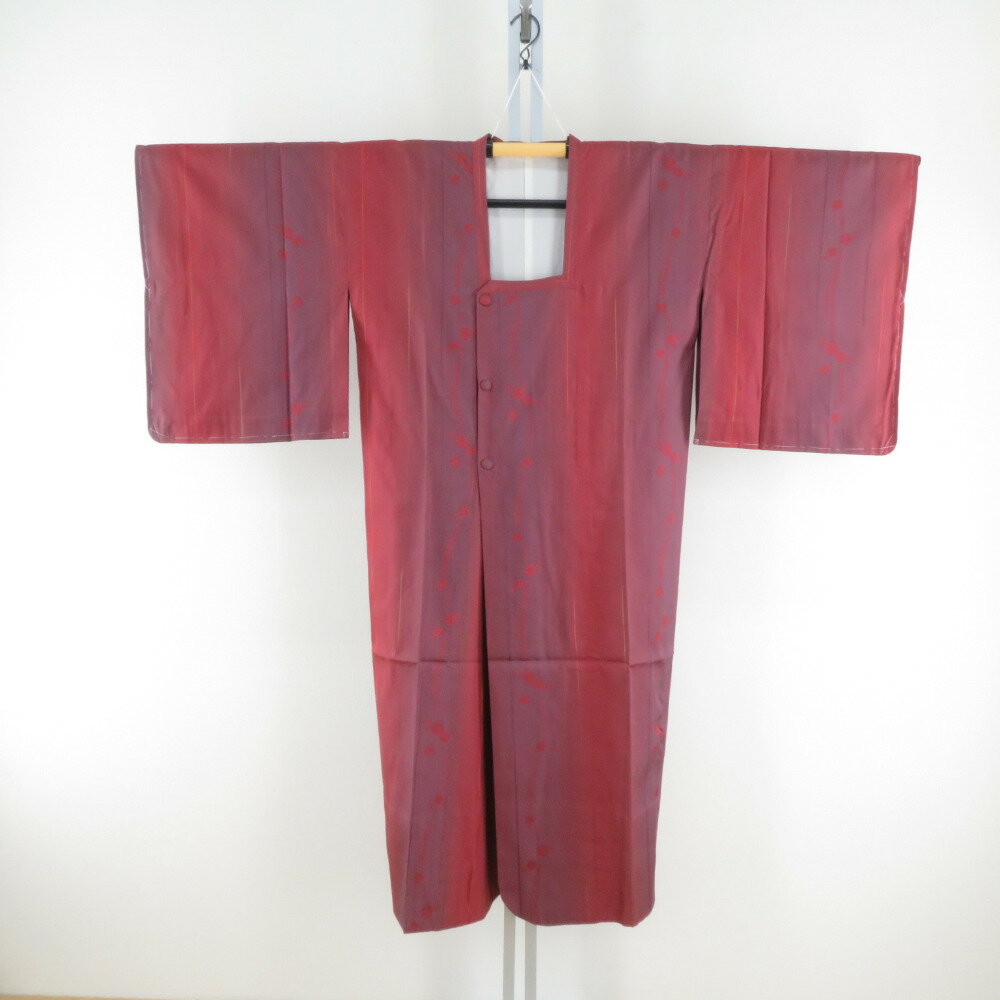 Coat - 道行 グラデーション 縦縞にナデシコ模様 赤色x赤紫色 正絹 着物コート 和装用 ちりよけ 身丈125.5cm【中古】