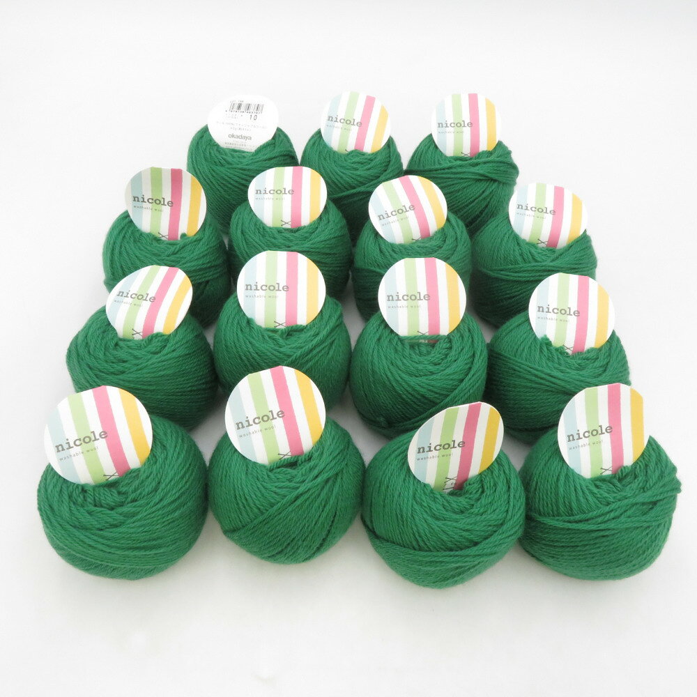 毛糸 okadaya オカダヤ Daily nicole ニコル 15玉セット 10番色 グリーン 1玉40g巻 約81m ウール100% 日本製 秋冬 未使用品【中古】