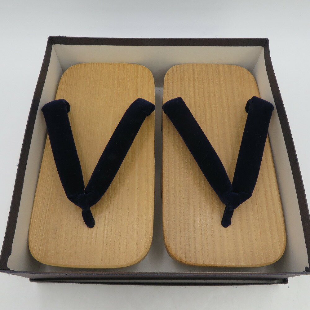 下駄 千両下駄 男下駄 男性用 会津桐 鼻緒濃紺 長さ 24cm お祭り イベント 浴衣 カジュアル 箱付き【中古】