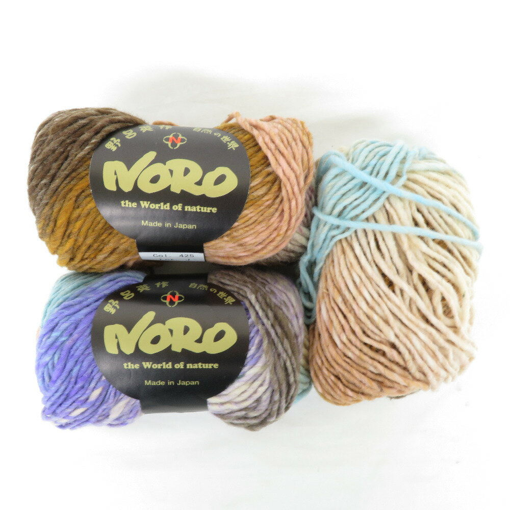 NORO (野呂英作) 毛糸 自然の世界 くれよん 425番色 2玉 (50g100m)×2玉+使用済み（残45g) 並太 ブラウンー×グリーン パープル系【中古】