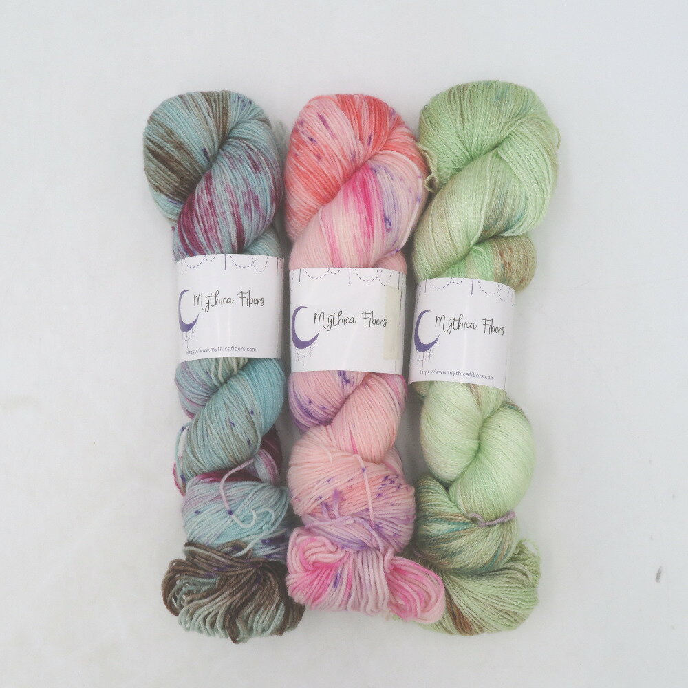 毛糸 Mythica Fibers ミシカファイバーズ アソートセット 3カセ 手染め糸 廃盤色 手染め作家 未使用品【中古】
