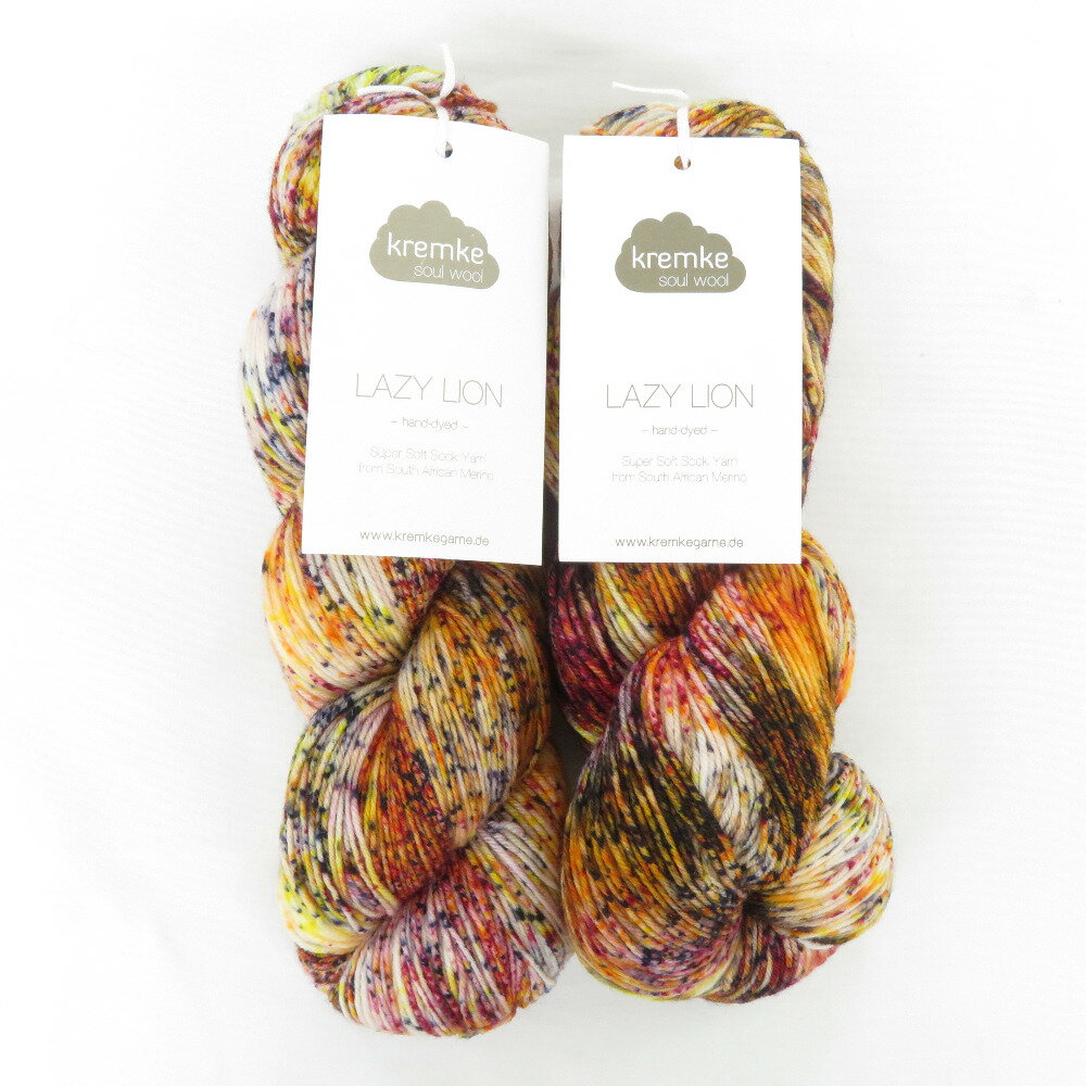 毛糸 Kremke soul wool LAZY LION SOCK YARN 2カセ 1207番色 100g玉巻 420m 未使用品【中古】