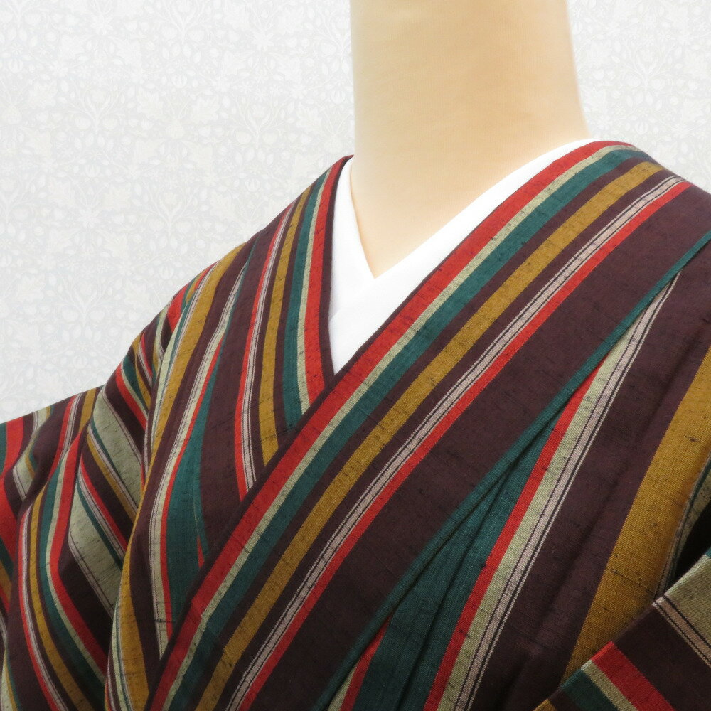 紬着物 つむぎ 縞模様 黒 白 着物 NK-750 遠州綿紬│お仕立て上がり 遠州木綿 │フリーサイズ 白練りに黒鼠色の