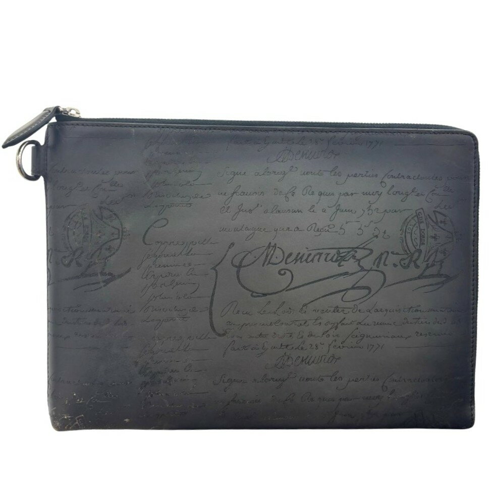 ベルルッティ クラッチバッグ ニノGM スクリットレザー カリグラフィ レザー グレー シルバー金具 カードポケット Berluti 【中古】